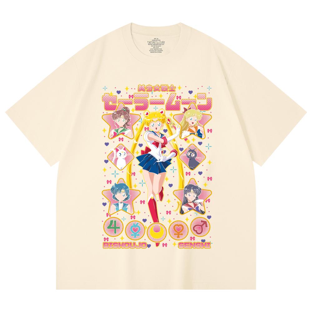 

230 Gsm 100% Cotton Sailor Moon V1 Print Unisex Heavy Cotton T Shirt XS абрикосовый