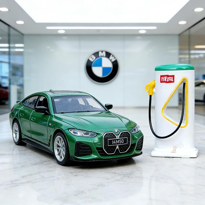 

1:34 BMW I4 M50 Supercar Charging Pile Alloy Model Car Toy Diecasts Casting Sound and Light Car Toys For Children Vehicle зелений