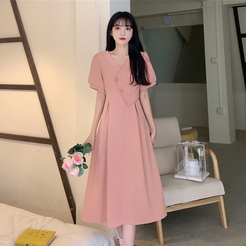 Large size chic design bubble sleeve dress gentle wind summer skirt fat mm belly and thin French dress