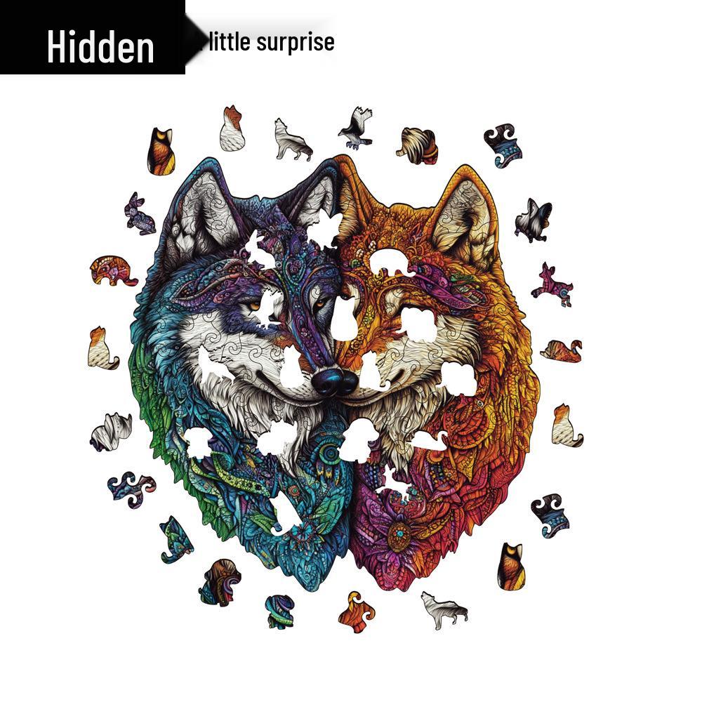 HOOLOOG Wolf Puzzle: Interlocking Wooden Toy & Decorative Painting
