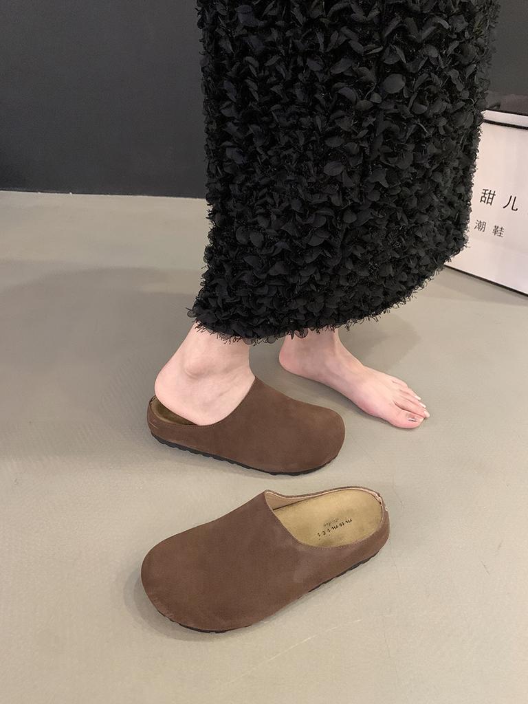 Niche Retro Platform Bag Head Half Slippers Women's Shoes Wear 2025 New Autumn One-pedal Shoes
