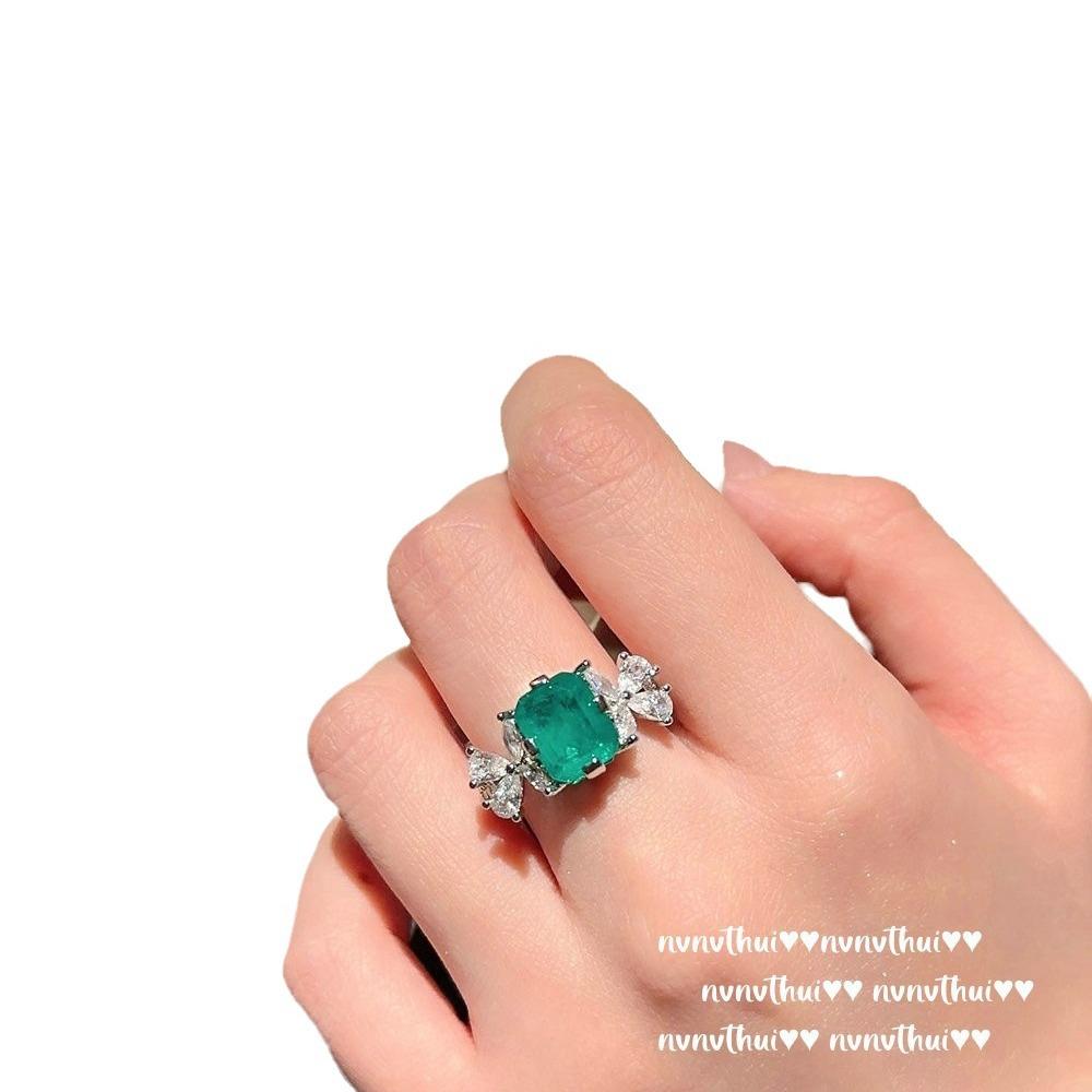 Mojito Green Water Drop Gemstone Ring, Rich Woman'S Happiness, Plated With 18K Gold, Para Luxury Flower Zircon Ring.