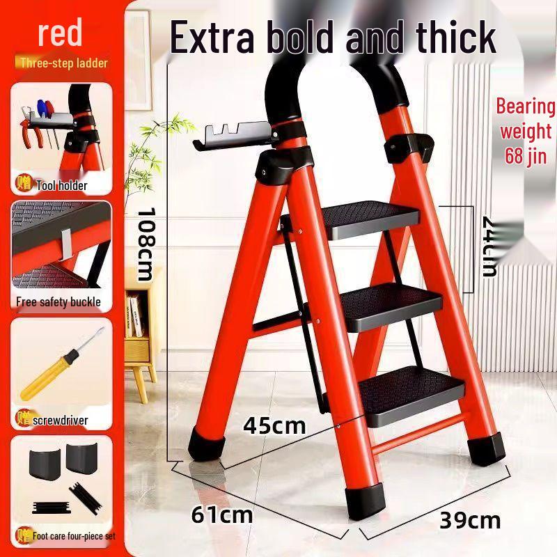 Multi-Functional Telescopic A-Frame Folding Ladder - Thick Carbon Steel Step Ladder for Indoor Use