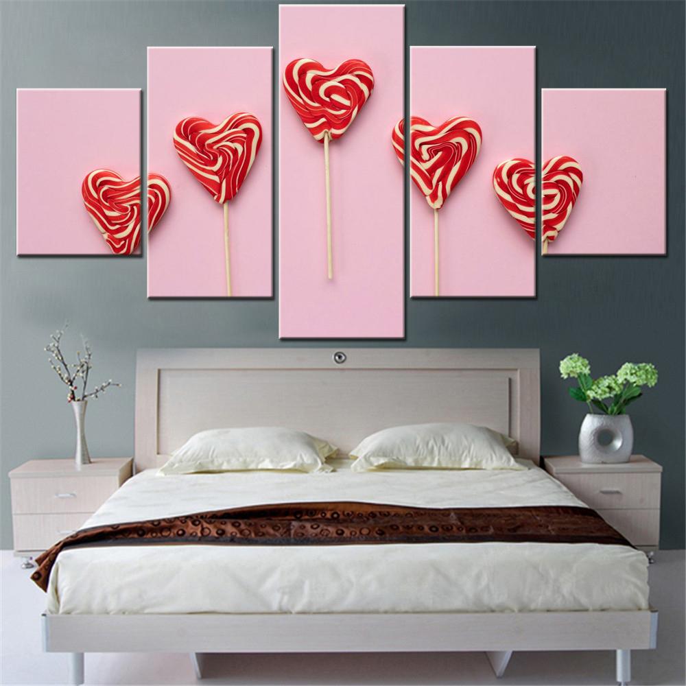 

5 Pieces Canvas Wall Arts Poster Painting Food Heart shape Candies Wallpaper Home Decor Picture Printing Living Room Artwork 20X35 20X45 20X55CM