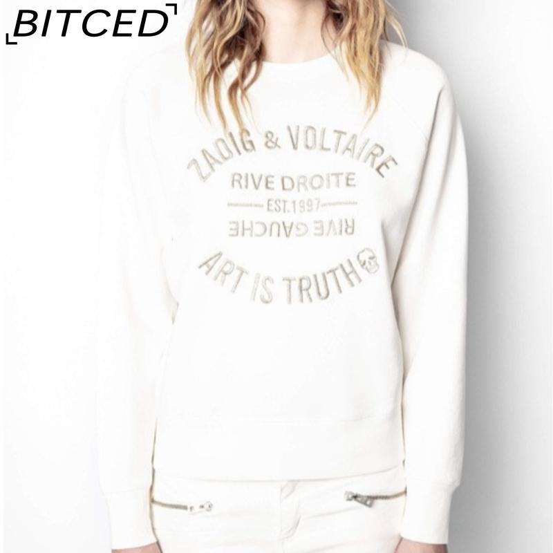BITCED Women s Early Autumn Letter Embroidered Pink Cotton Knitted Pullover Sweatshirt XS белый
