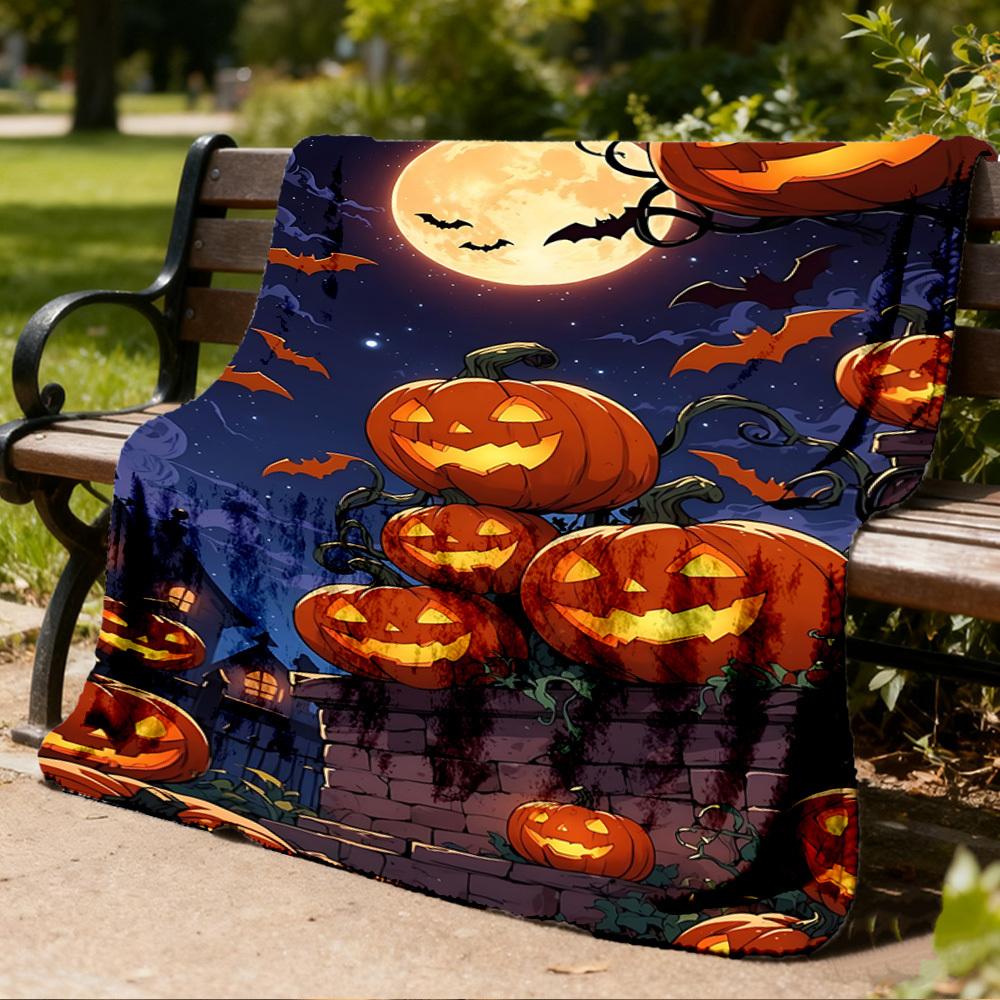 1pc Full Moon Night Print Outdoor Blanket, Lightweight Polyester,