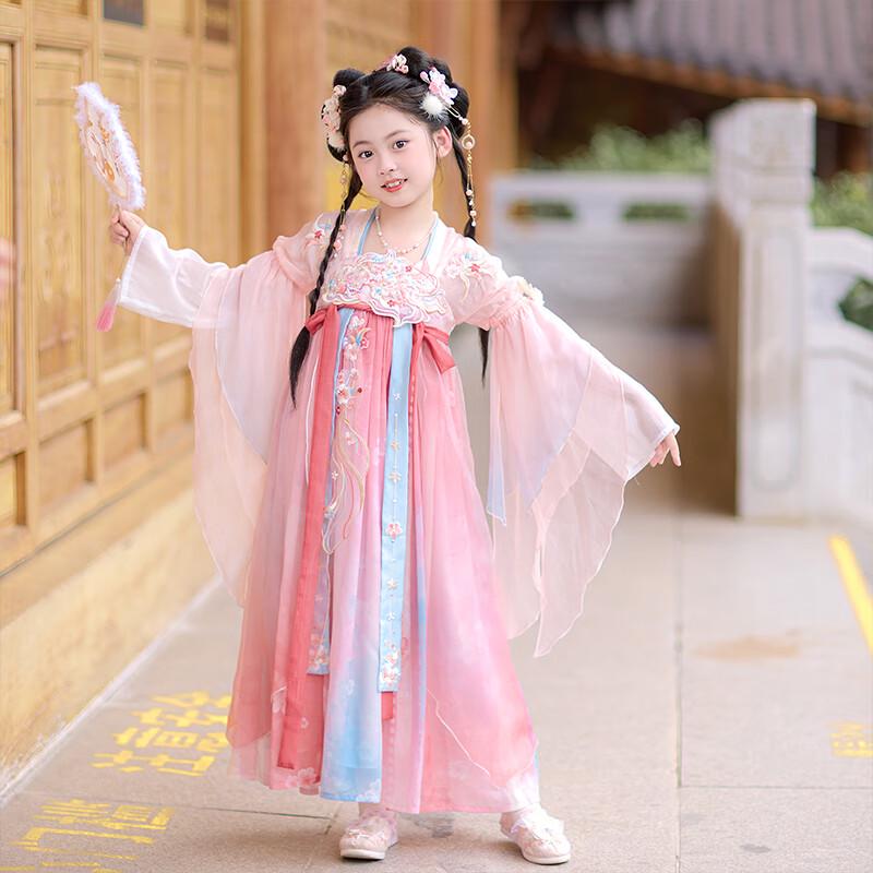 Girls  Hanfu Tang Suit Princess Dress - Peach Blossom Promise 150