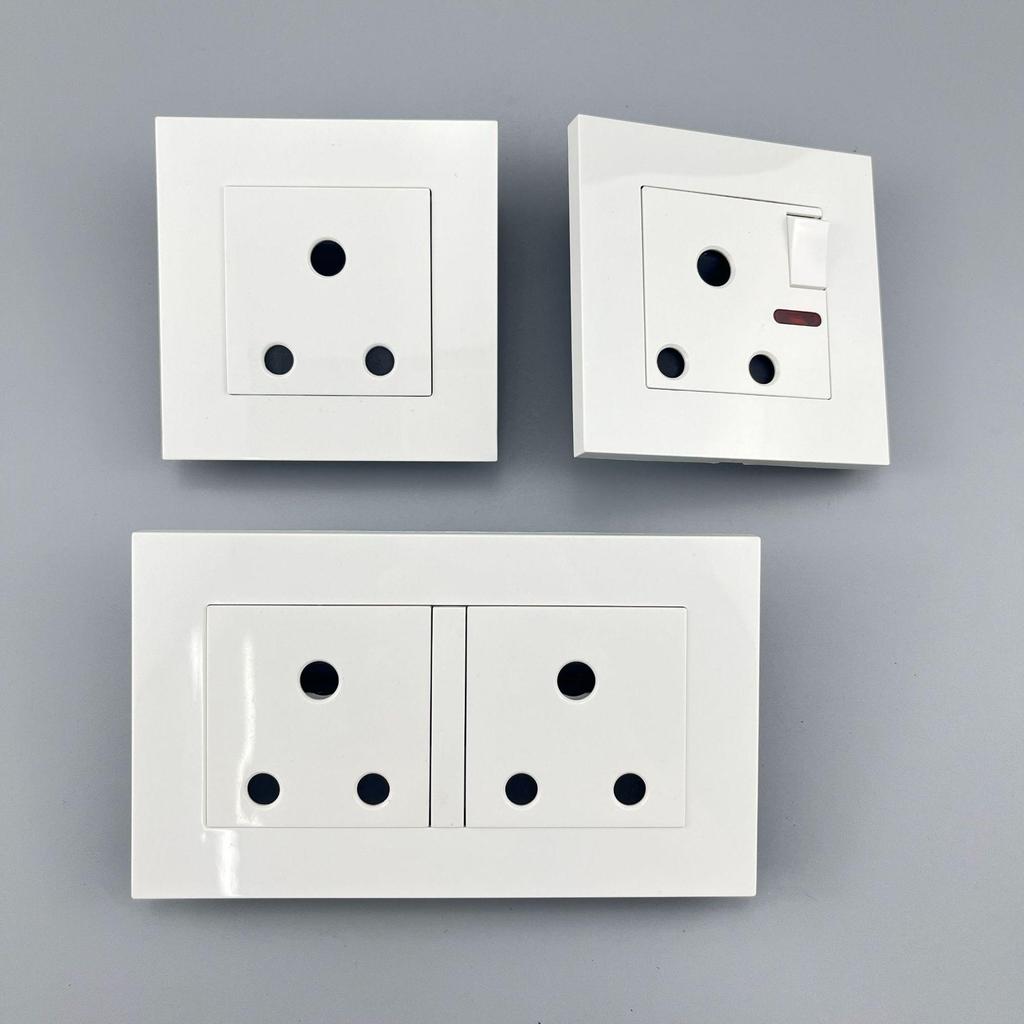 Type 146 Double 15A South African Wall Socket with Light Strip Switch - Single & Two Gang Options
