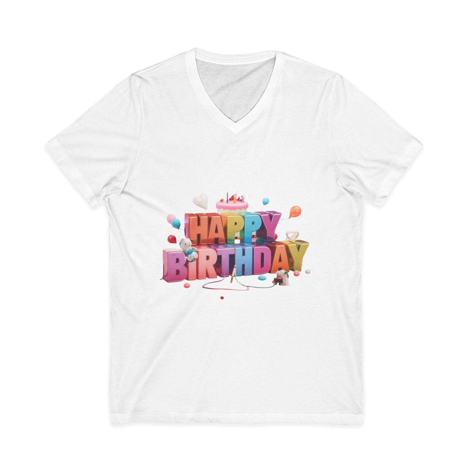 Happy Birthday 3D Letter Design Tee | Colorful Cake Balloons 110
