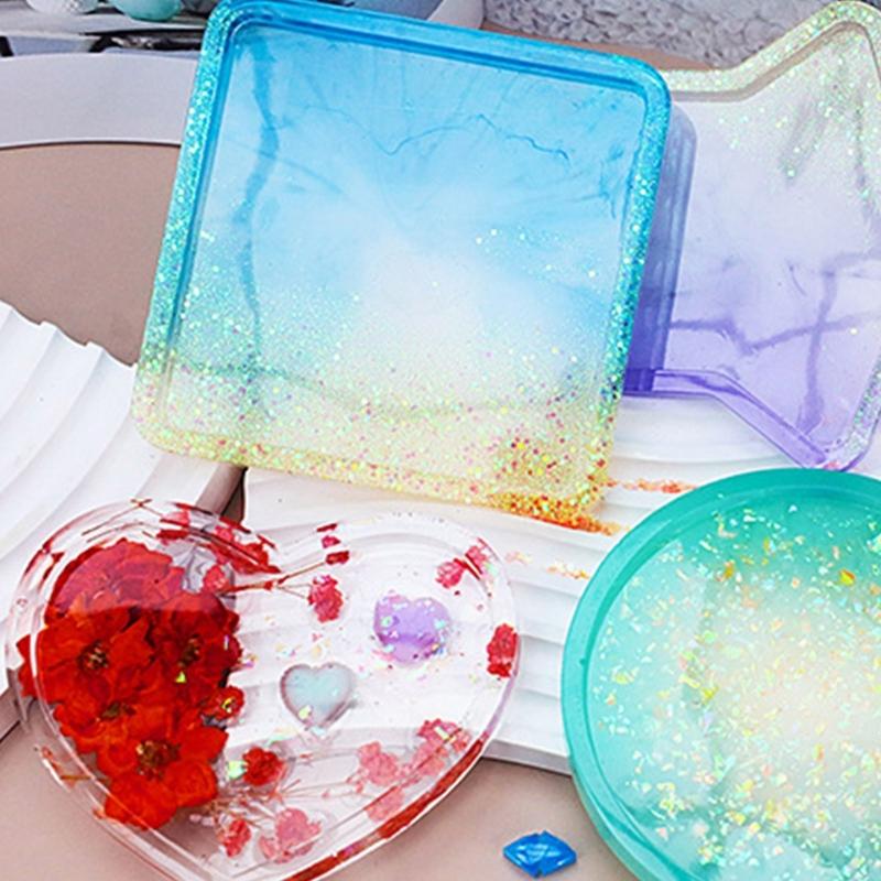 Heart Coaster Molds Round Silicone Coaster Molds Cup Mat Mold Pentagram Epoxy Casting Mold for Resin Coaster Home Decor