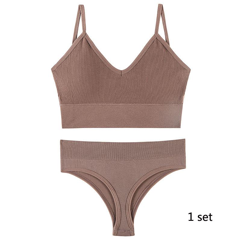 Underwear Set Lingerie Female Sexy Halter Beauty Tank Top Thin Section French Triangle Cup Without Steel Ring Gathered Bra Set