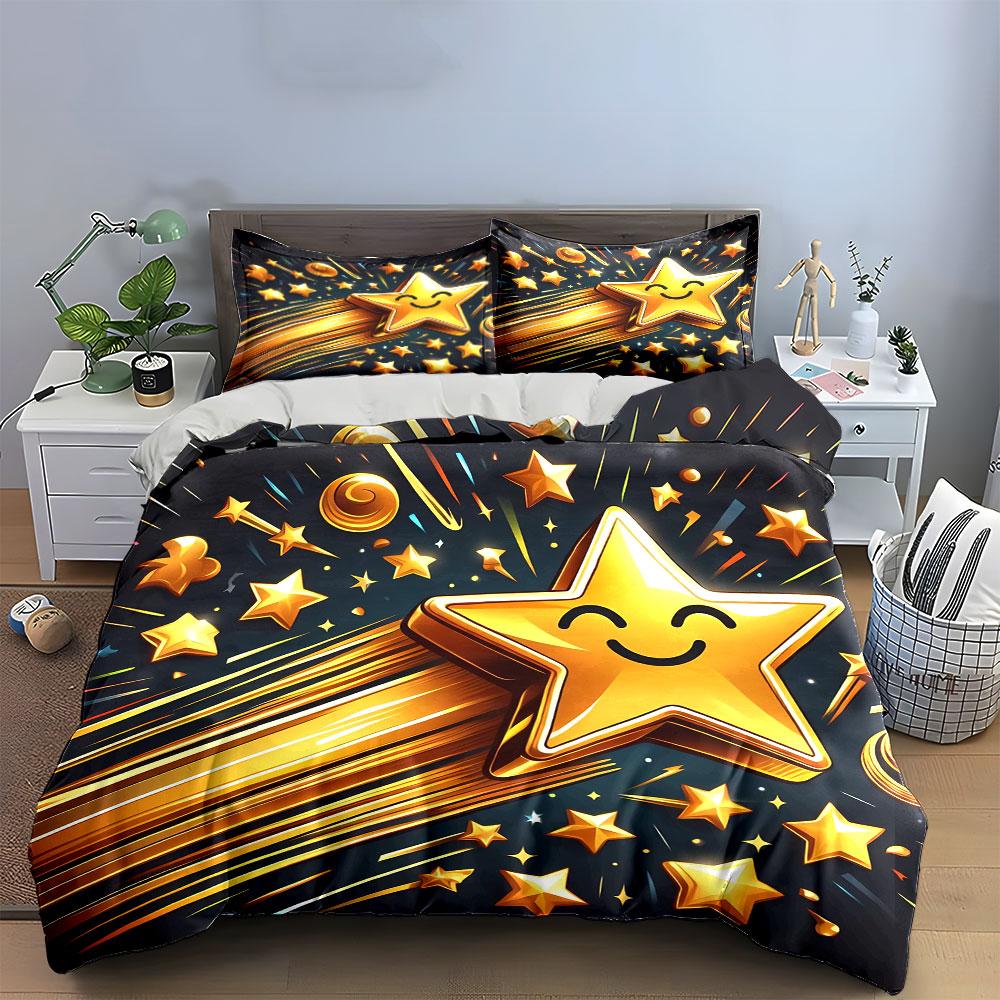 Golden Star Decoration Set Bedding Set with 1 Duvet Cover 2 Pillowcases Single Double King Queen, Gift