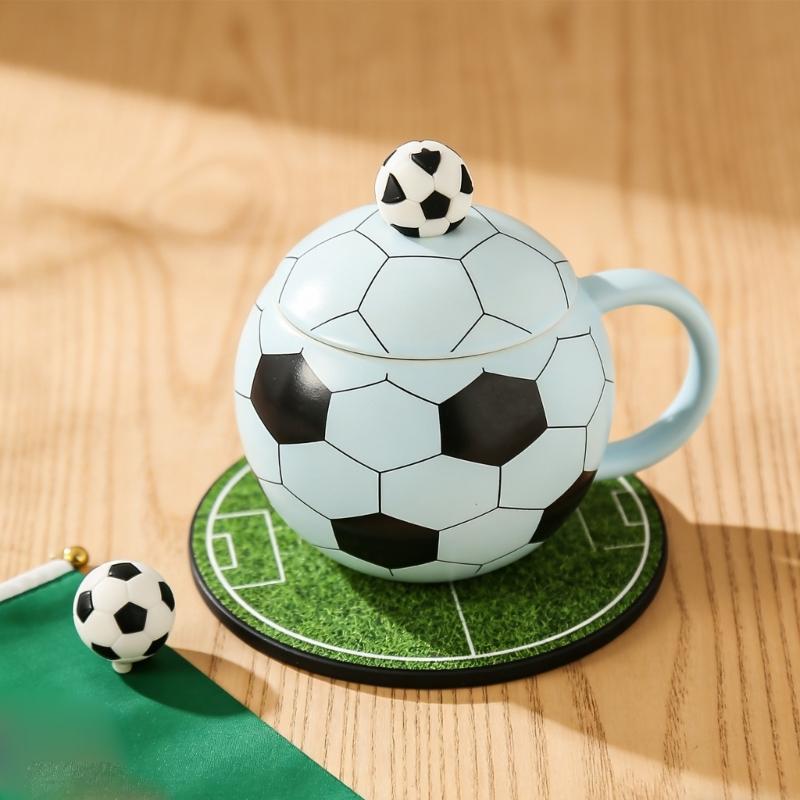 Funny Football Shape Drinking Mug 14oz Ceramic Cup with Lid Cover For Hot Cold Beverages And Display