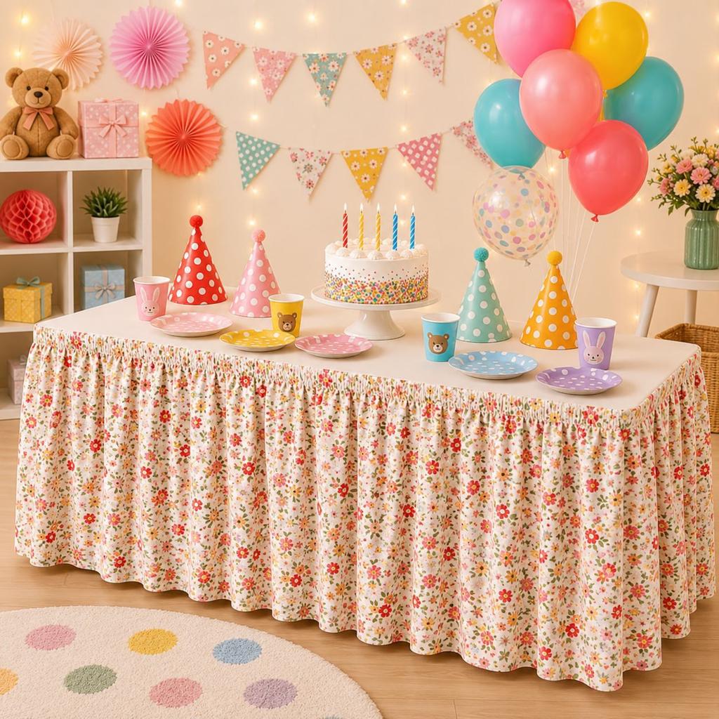 Pastoral Floral Fruit Print Table Skirt Dustproof Party Decoration for Birthday Home Cabinet Cover 140cm 180cm 210cm 275cm