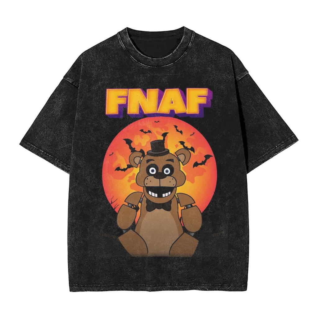 FNAF At Freddys Washed Streetwear Hip Hop Novelty T-Shirts Tees for Men Women Cotton Oversised Soft Comfort Short Sleeve