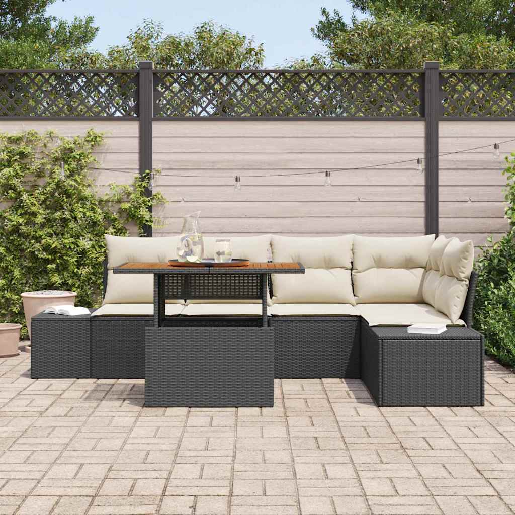 Garden Sofa Set with Storage 6 pcs Black Poly Rattan