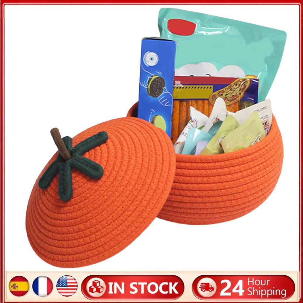 Halloween Weidenkürbis Korb mit Deckel Süßigkeitenkorb Multifunktionell Niedlicher Kürbis Eimer Dekorativ zum Organisieren