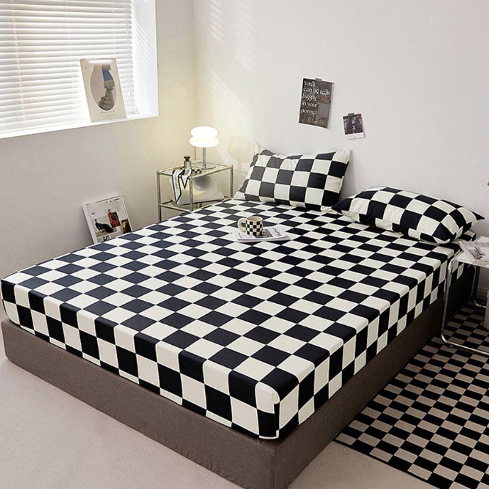 Checkered Pattern Fitted Bed Sheet Elastic Band Mattress Protector Mattress Cover Single Bed