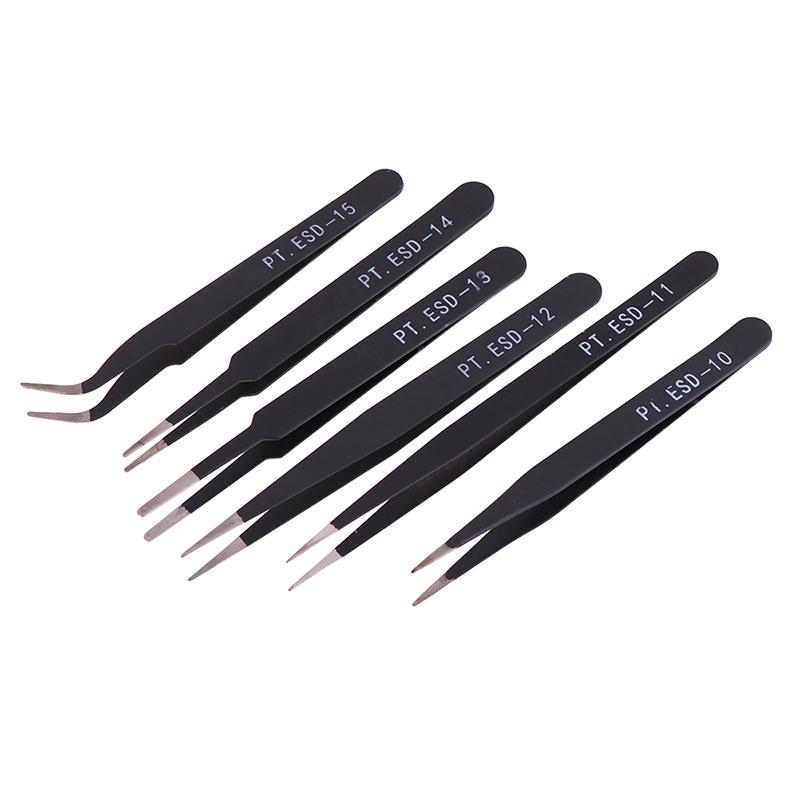 6Pcs Anti-Static Esd Tweezers Repair Tool Precision Curved Straight Tweezers