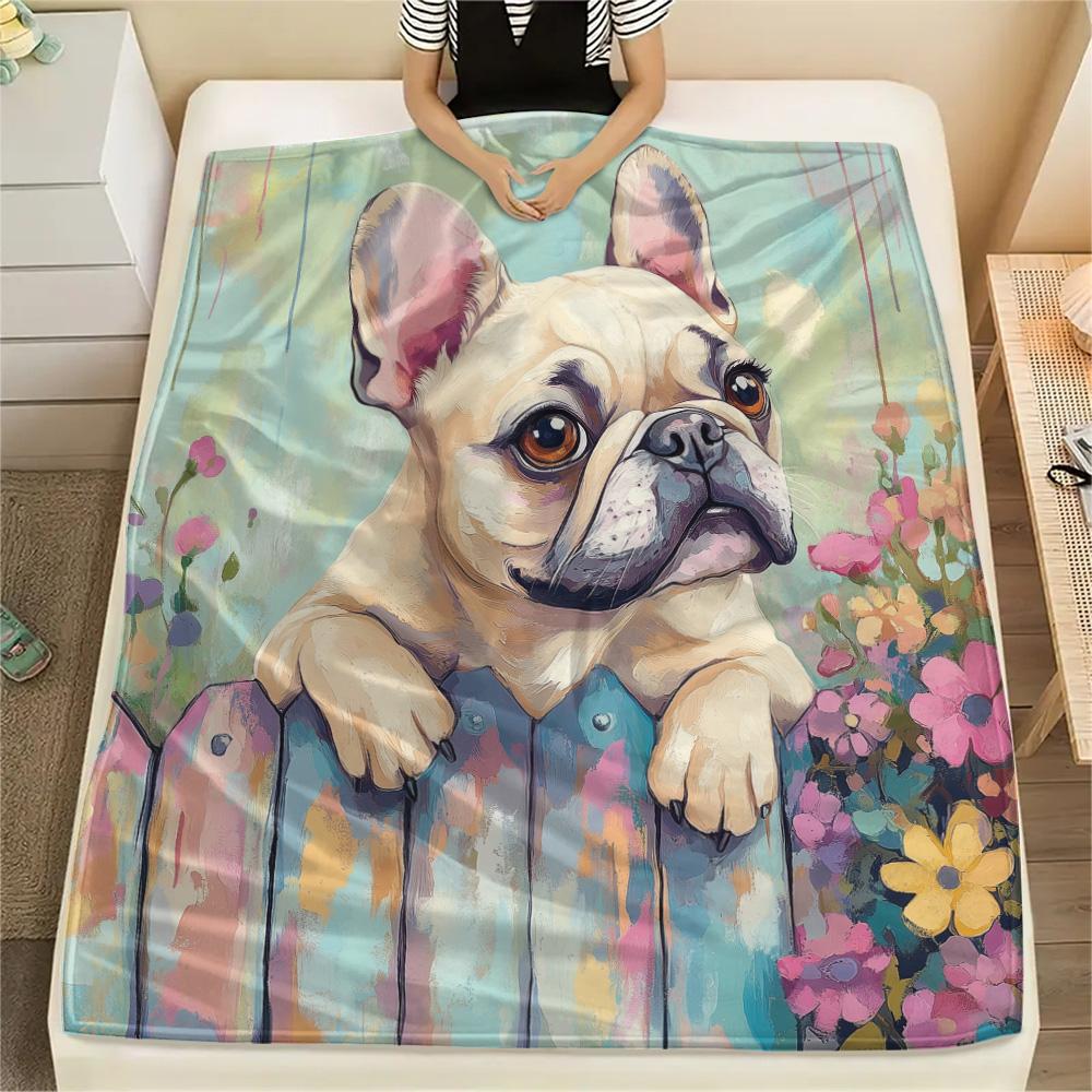 Flower Fence Dogs  Print Flannel Blanket, High quality Comfortable for All Seasons, Home Decor, Warmth and Comfort