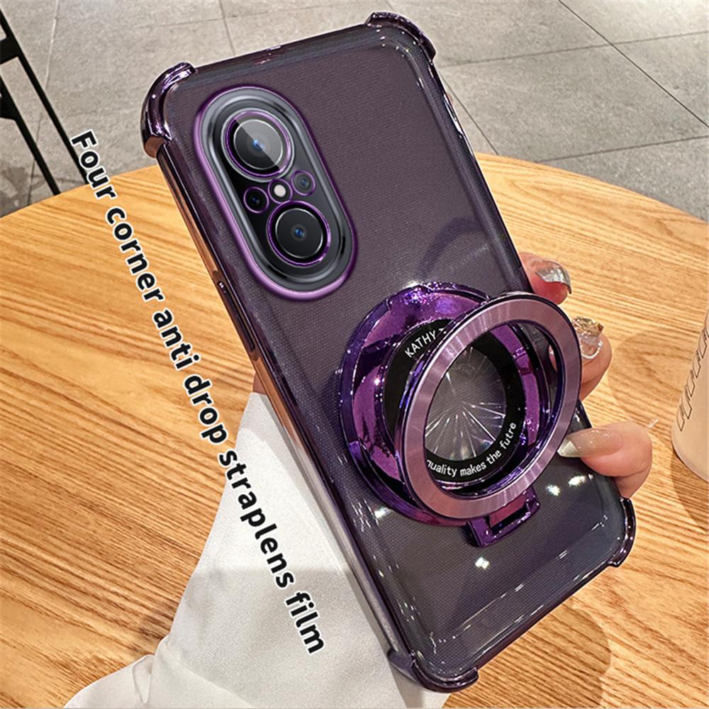 Plating Transparent Shockproof Phone Case For Huawei Nova 12 Pro With Magnetic Stand Holder Nova 9 SE 11 10 9 8 7 Pro Soft Cover