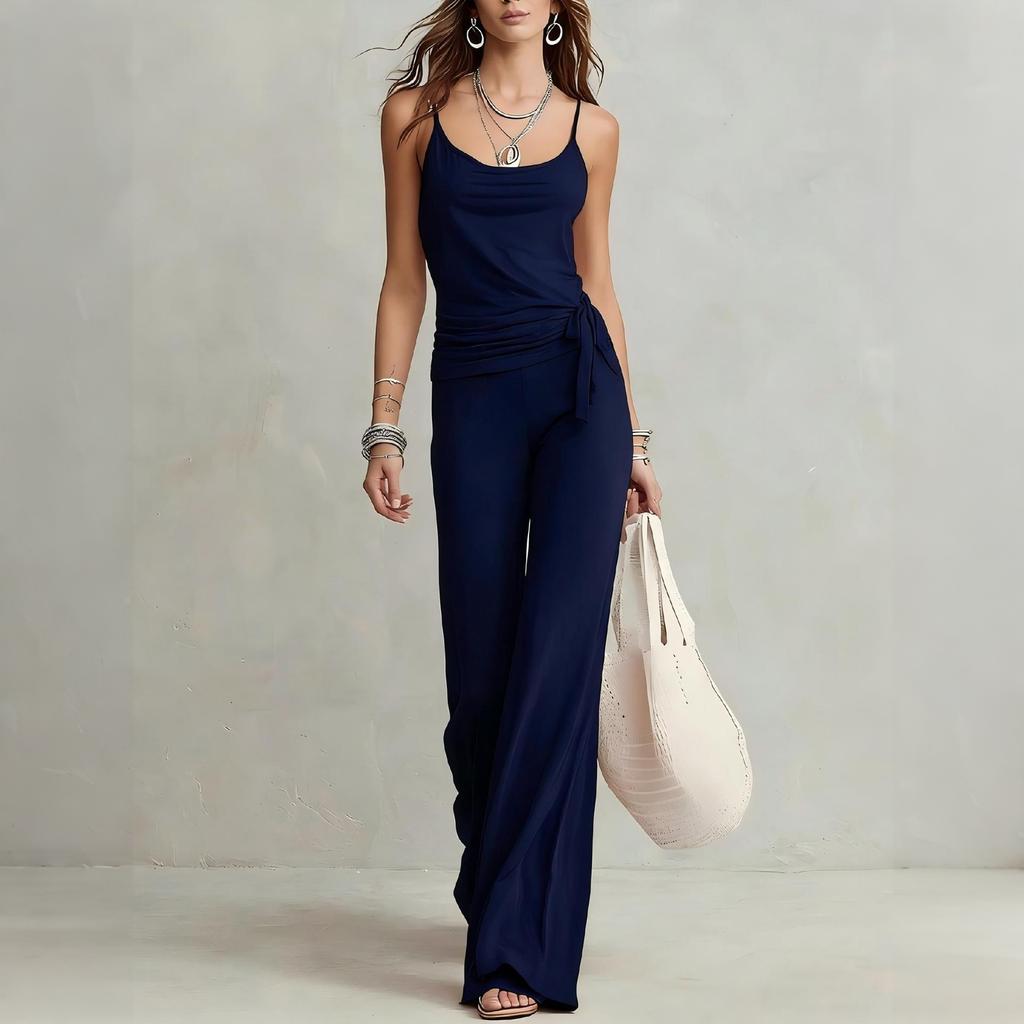 Women Casual Two Piece Set Sleeveless Tank Top with High Waist Wide Leg Pants Lounge Wear Summer Outfit