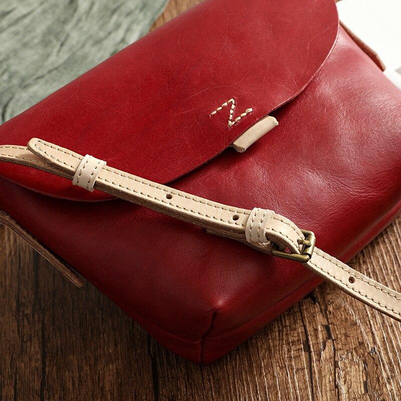 Johnature Einfache natürliche Rindsleder Frauen Tasche Vintage echtes Leder handgemachte kleine einfarbige Schulter- und Umhängetaschen