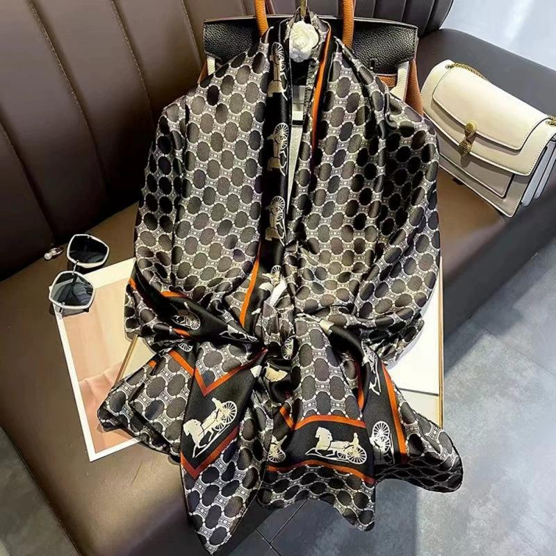 Spring and Summer Thin Silk Scarf High-end Printed Long Scarf New Satin Travel Sunscreen Scarf National Style Cloak