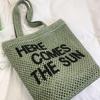 Mesh Tote Bag Women Summer Beach Handbag with Bold Lettering Casual Everyday Shopping Bag