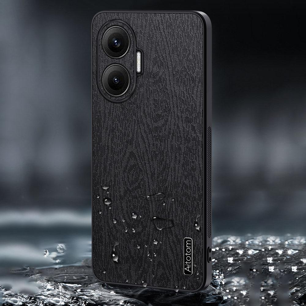 For Xiaomi Redmi Turbo 4 Pro 5G Case Wood Texture PU Leather Coated PC TPU Phone Cover