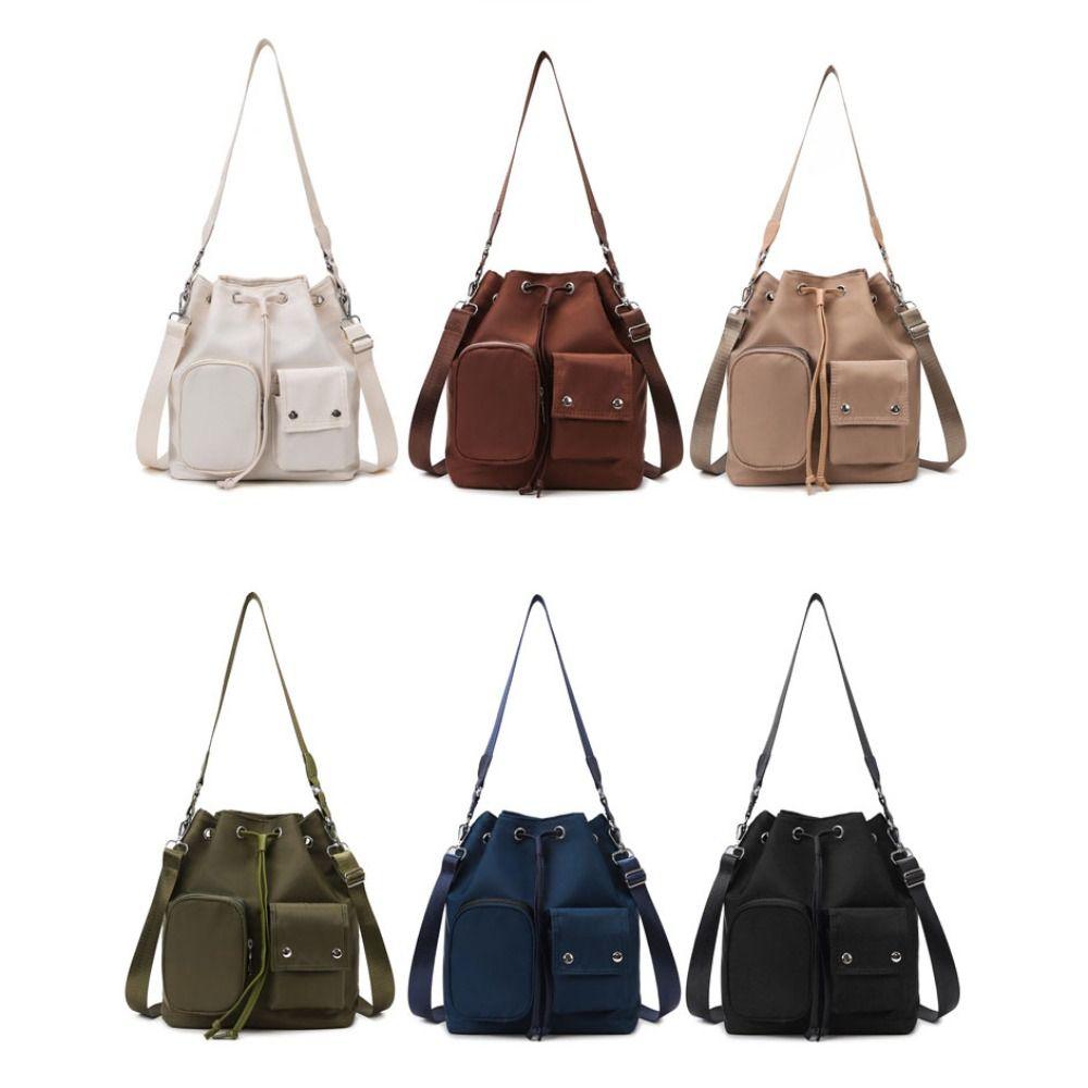 Eimertasche im koreanischen Stil mit Kordelzug, einfarbig, große Kapazität, Umhängetasche aus Nylon, Nischendesign, Unterarmtasche, Schultertasche aus Canvas