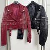 Europäischer Frühling und Herbst neue Reverskragen-Ring-Multi-Reißverschluss-Werkzeugtasche Krokodilmuster PU-Lederjacke Damen-Oberteil