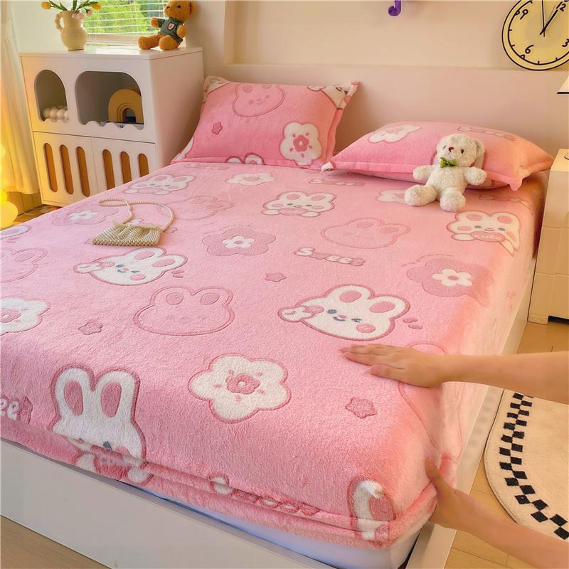 1pc Warm Bed Sheets for Winter Thick Flannel Fleece Fitted Bed Sheets Reactive Printed Drap De Lit Single/Queen/King Drap Housse