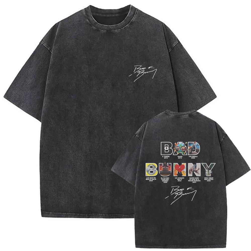 Washed Vintage Rapper Bad Bunny Un Verano Sin Ti Album Graphic Tshirt Men Women Hip Hop Fashion Pop Music T Shirts Streetwear