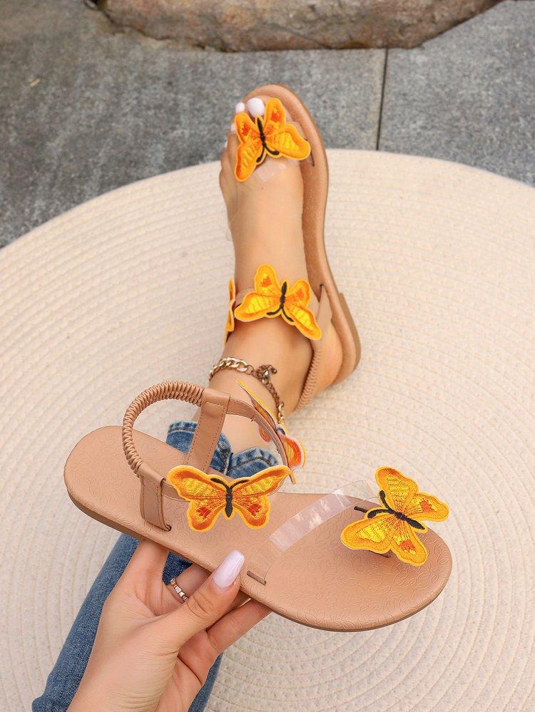 

Women s summer flat-soled sandals cover toe three-dimensional butterfly embroidered elastic ankle strap sandals 2025 direct yellow adult 43 жёлтый