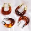 New Trendy Resin Acrylic Chunky Round Hoop Earrings for Women Vintage Brown Transparent Circle Earring Statement Jewelry Gifts