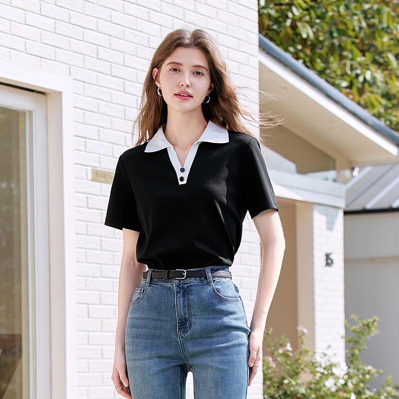 Betu Women's Color-block Polo Collar Short Sleeve T-shirt