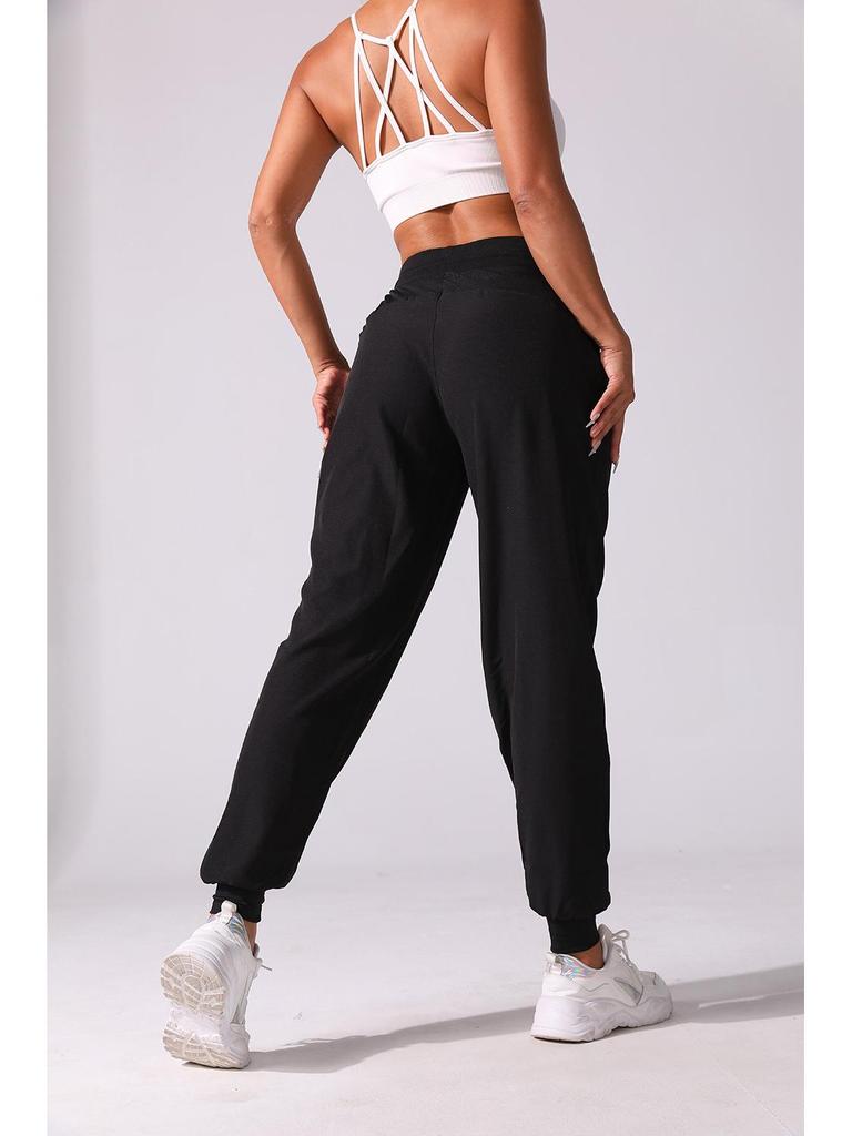 Women's Quick-Dry Pleated Cropped Running Pants with Drawstring