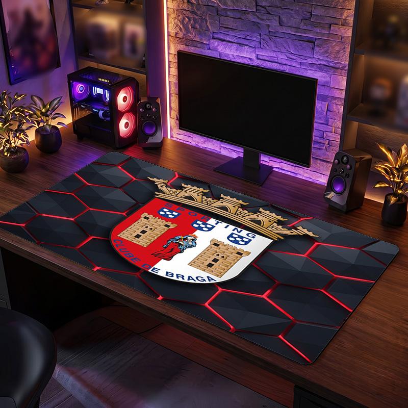 Braga FC Theme Pattern Mouse Pad, Soccer Logo Design XXL Gaming Desk Mat Non-Slip Computer Mouse Pad