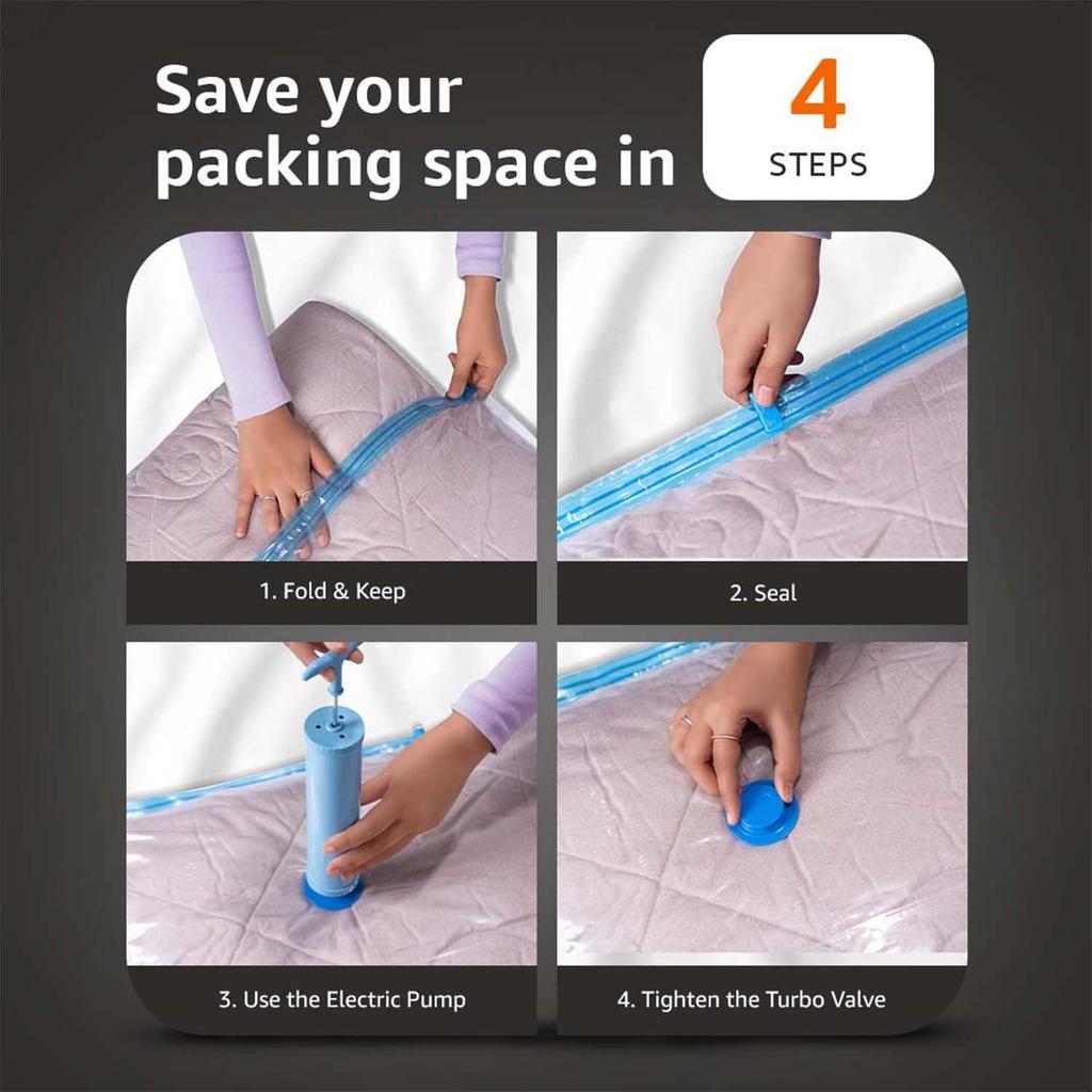 Vacuum Storage Bags for Travel | Space Saver | Airtight Reusable Ziplock with Hand Pump | Compression Storage Bag | 6-Pack (Jumbo)