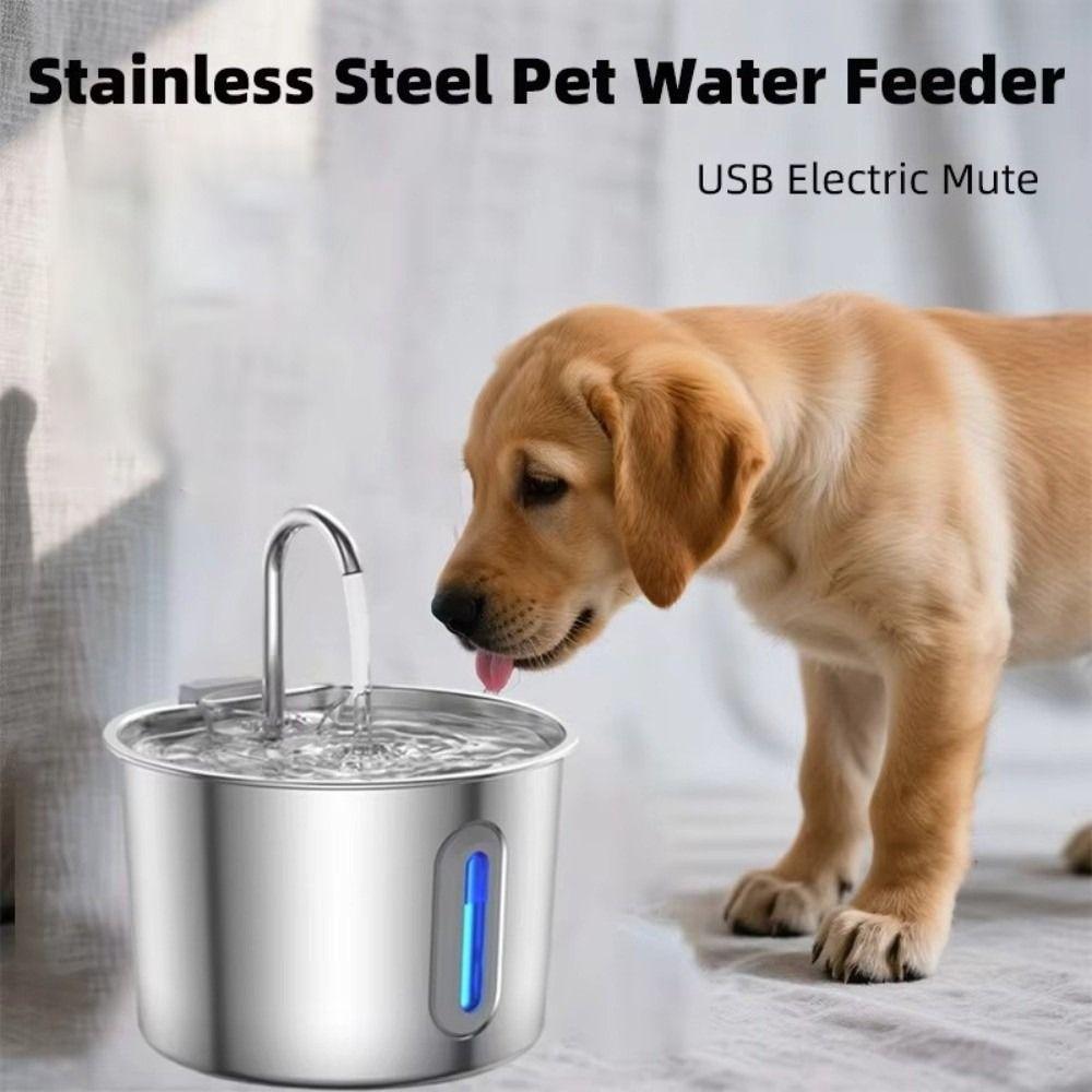 2.2L Cat Dog Water Fountain Ultra Quiet Stainless Steel Pet Automatic Drinking Dispenser Water Level Window Filter System