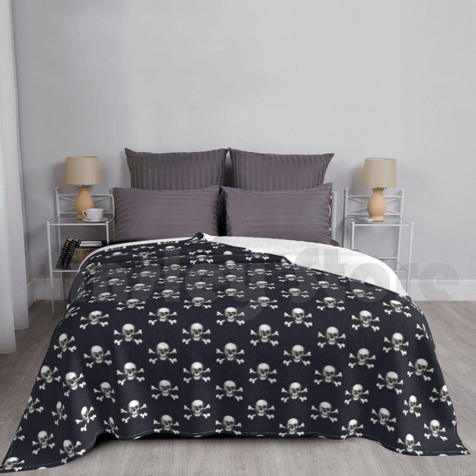 Jolly Roger Blanket For Sofa Bed Travel Jolly Roger Pirate Skull Crossbones Bones Piracy Buccaneer Size: 75*100cm, Weight: 230 GSM
