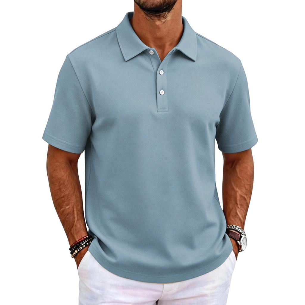 Polo tinta unita classica vestibilità slim manica corta top con colletto casual da lavoro abbottonatura tessuto confortevole per uomo e donna