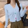 ZANZEA Spring Women V Neck Long Sleeve Buttons Cropped Casual Sweaters Cardigans
