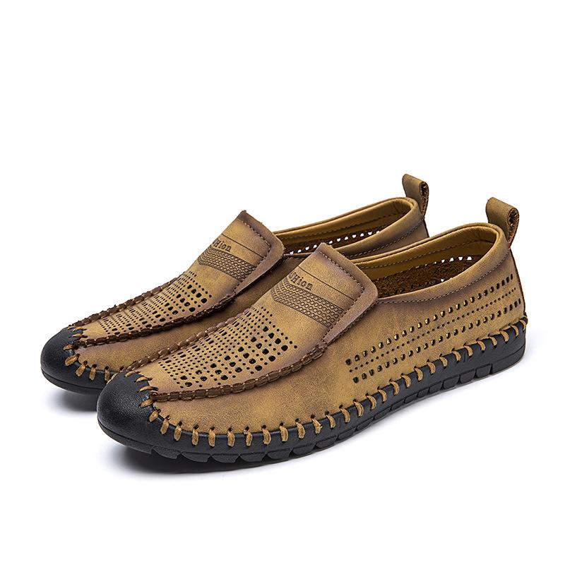 2025 Wiosna/Lato Męskie Ręcznie Robione Casualowe Mokasyny Plus Size z Wydrążonym Wzorem i Antypoślizgową Podeszwą