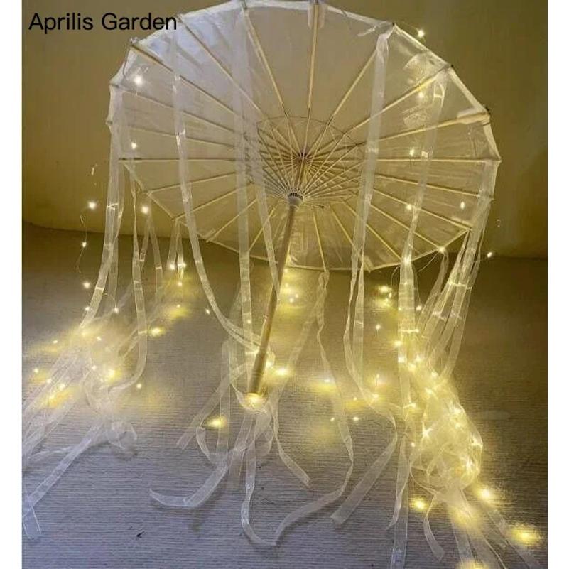 LED Przędza Jedwabna Tkanina Koronka Dekoracyjny Parasol Plażowy Parasol Księżniczka Chiński Japonia Parasol Drama Craft Parasol Cosplay