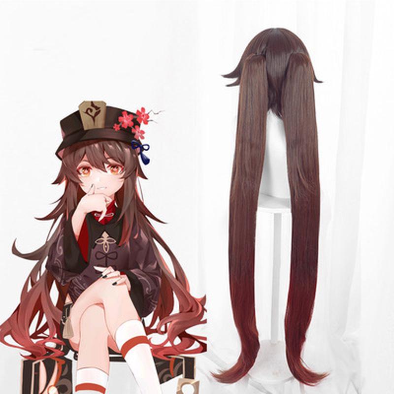 Game Genshin Impact Hutao Anime Cosplay Hair Heat Resistant Synthetic Wigs Halloween Free Wig Cap