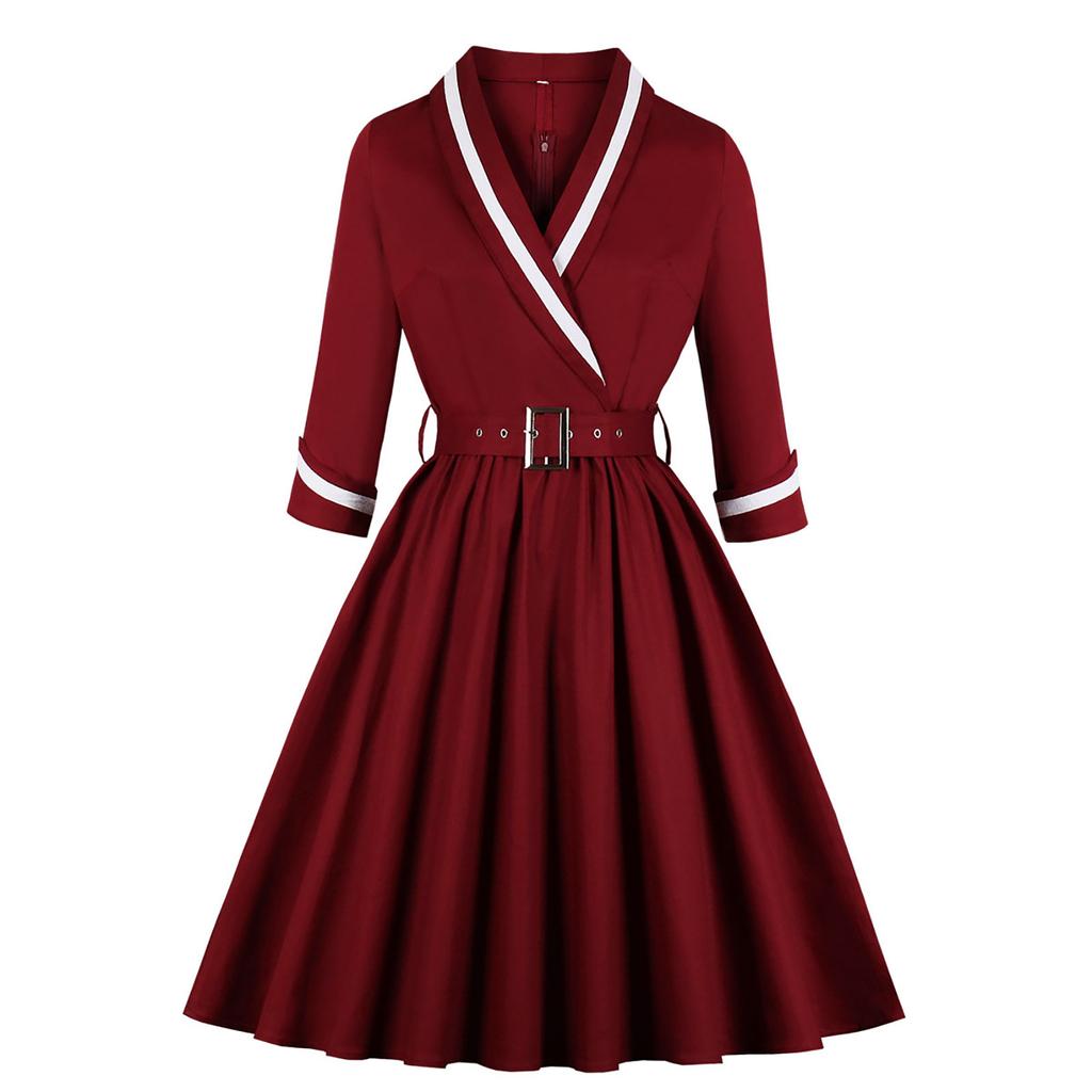 Fashion Women's Temperament Long Sleeve Waist Slim Fit Swing Dress Small Dress