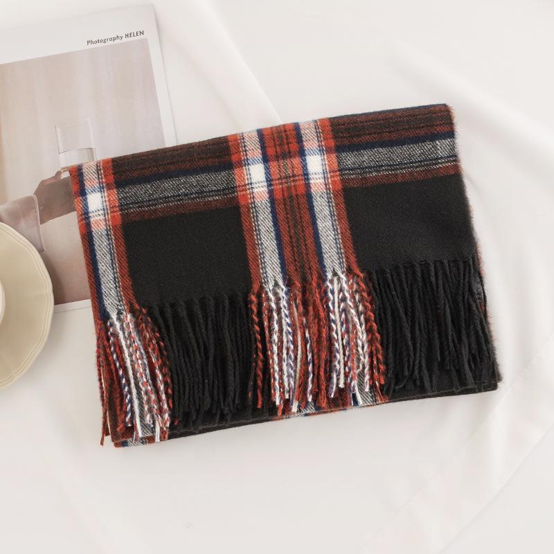 New winter imitation cashmere green retro plaid scarf women's fringed shawl warm scarf