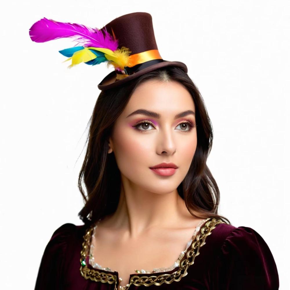 Dress Up Festival Party Top Hat Headband Feathered Tall Hat Stage Performance Event
